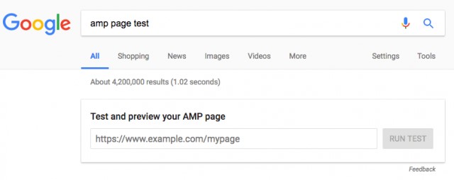 AMP page test on SERP