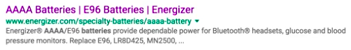 Energizer has no featured snippet: rating