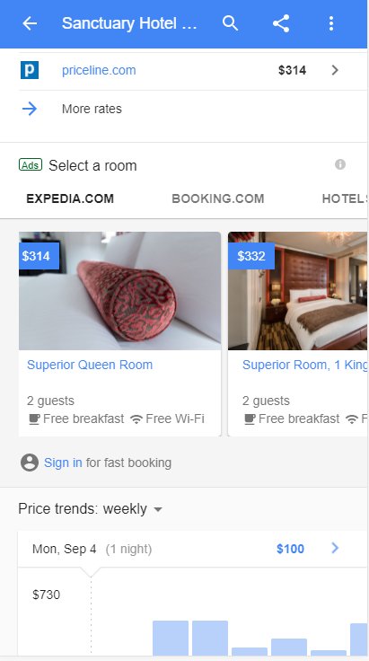 Room selection in hotel search