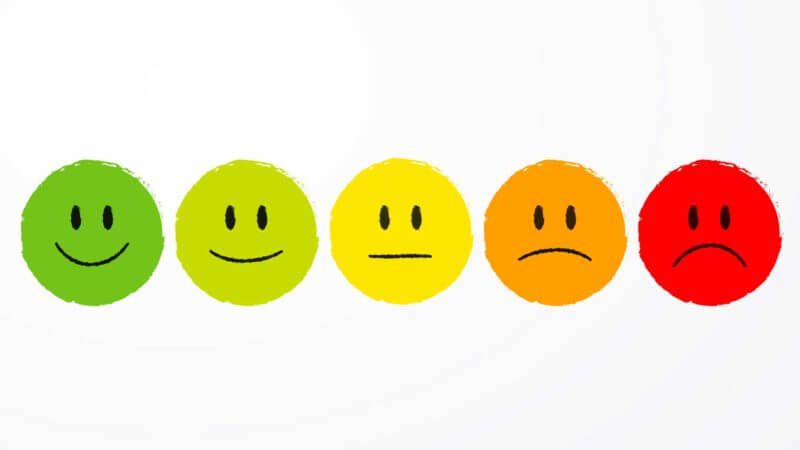 Image of smiley faces and frowny faces illustrating different mood states